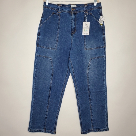Kensie Straight Leg Seamed Hi-Rise Jeans Size 14 Cargo Style Pockets Stretch NEW - Picture 3 of 14